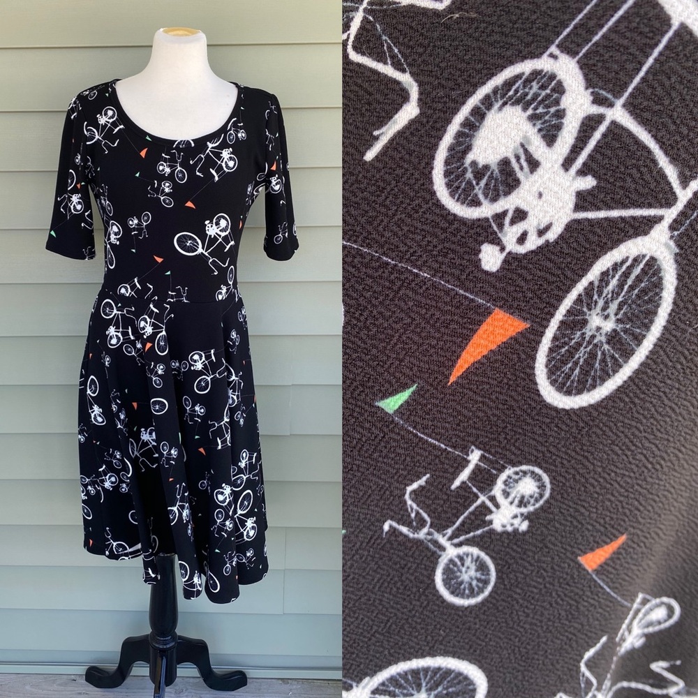 LuLaRoe Nicole Dress Bicycle Print Black Large